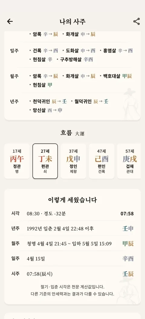 관계와 신살 화면